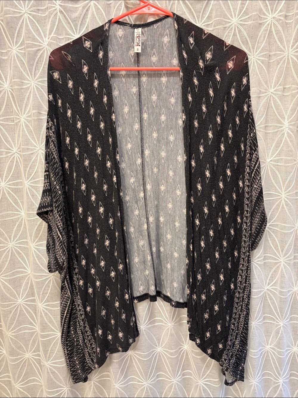 Mudd Gray Diamond-Pattern Open Cardigan